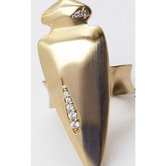 Kendra Scott SALLY Brass brushed Gold Tone Arrowhead Crystal Adj Ring Sz 6.75 - Picture 10 of 16